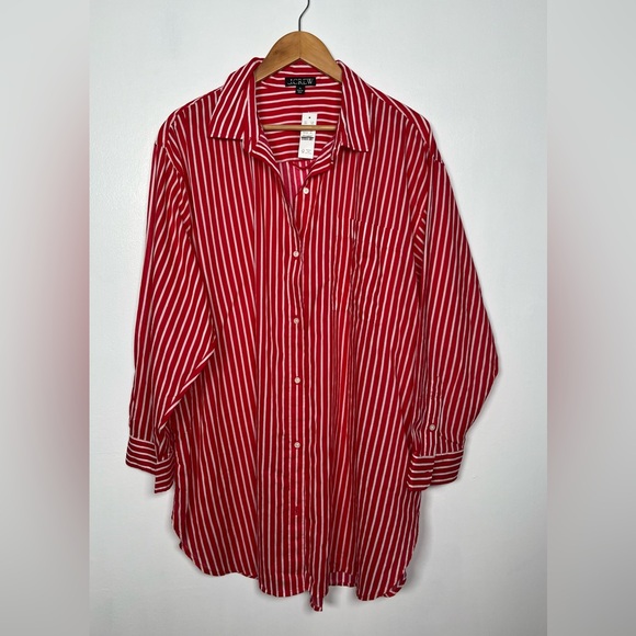 J. Crew Size XL Red Cotton voile beach shirt in stripe- - Picture 5 of 11